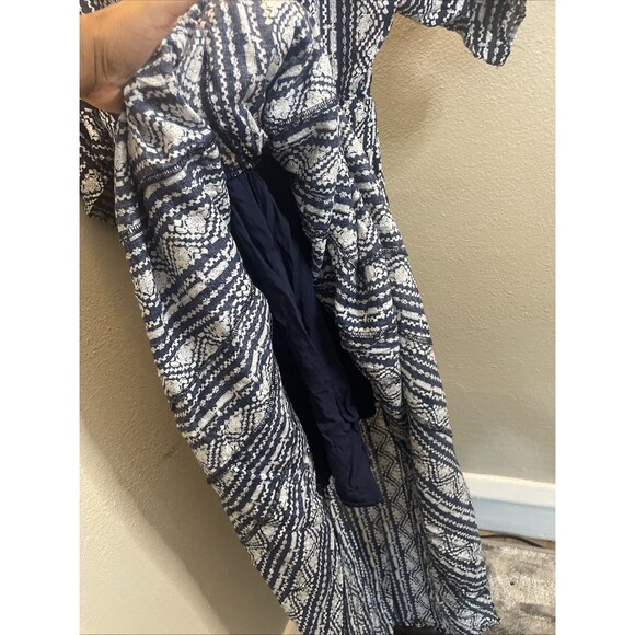 AaKaa Navy Blue/White Deep-V Boho Maxi Dress Women’s Size Medium  Preowned - Picture 10 of 10